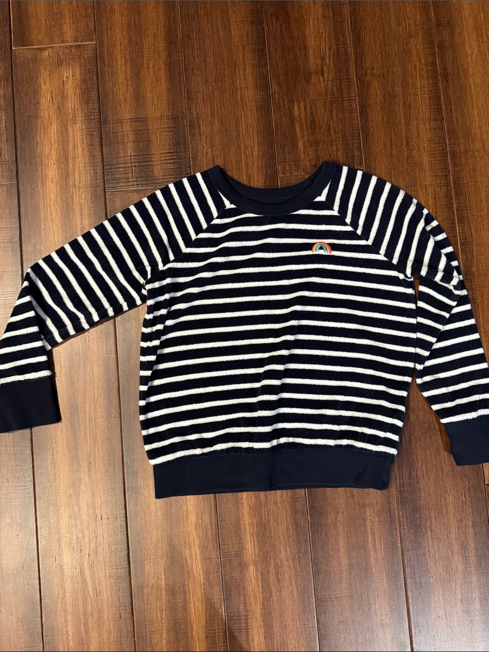GAP Navy and White Striped Kids Sweatshirt with Rainbow Patch